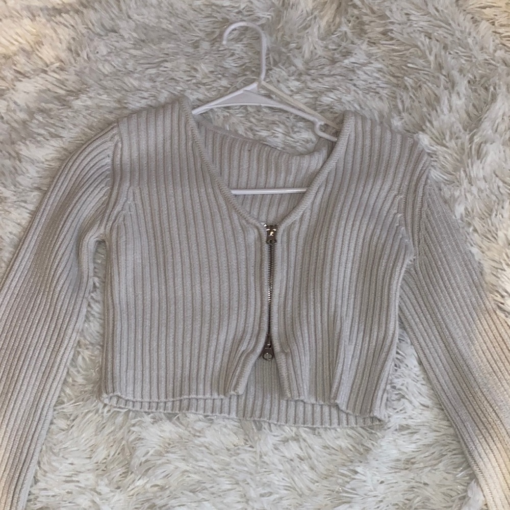 Sweater, White, Zipup, Garage